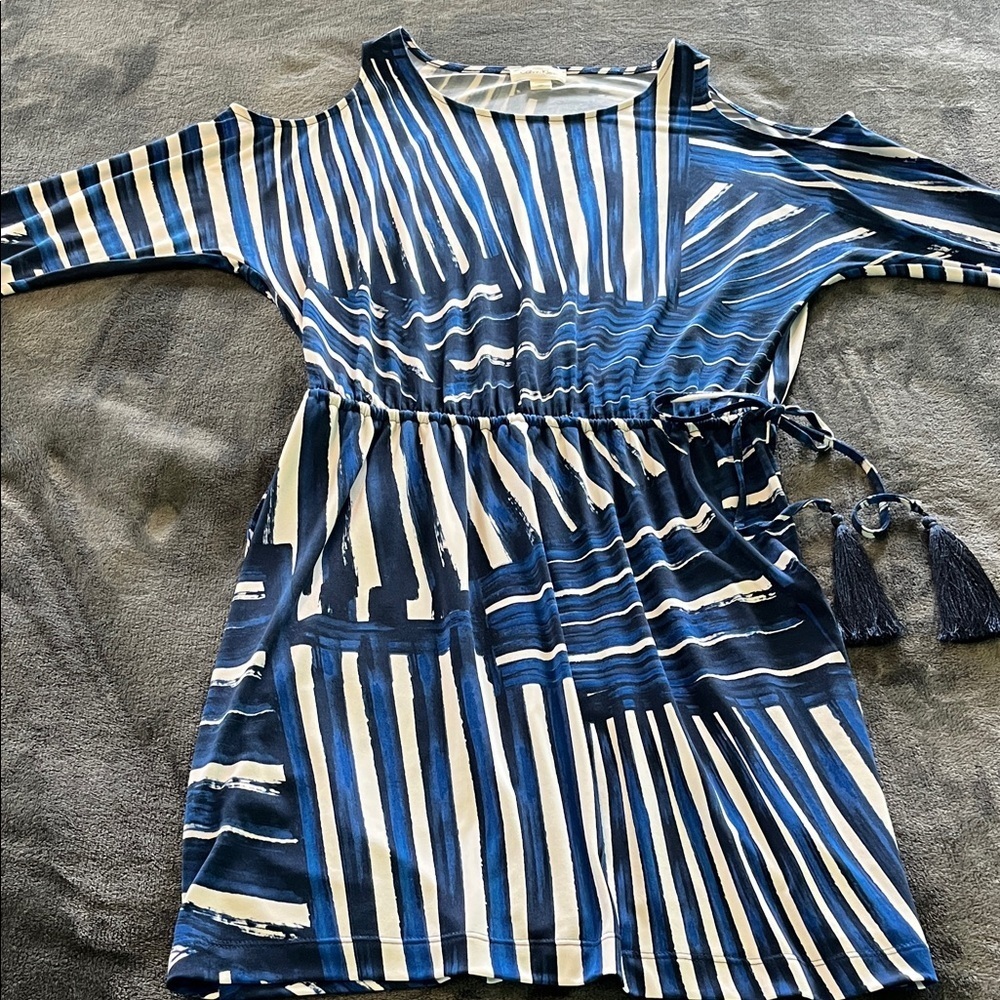 Calvin Klein cold shoulder striped dress new
